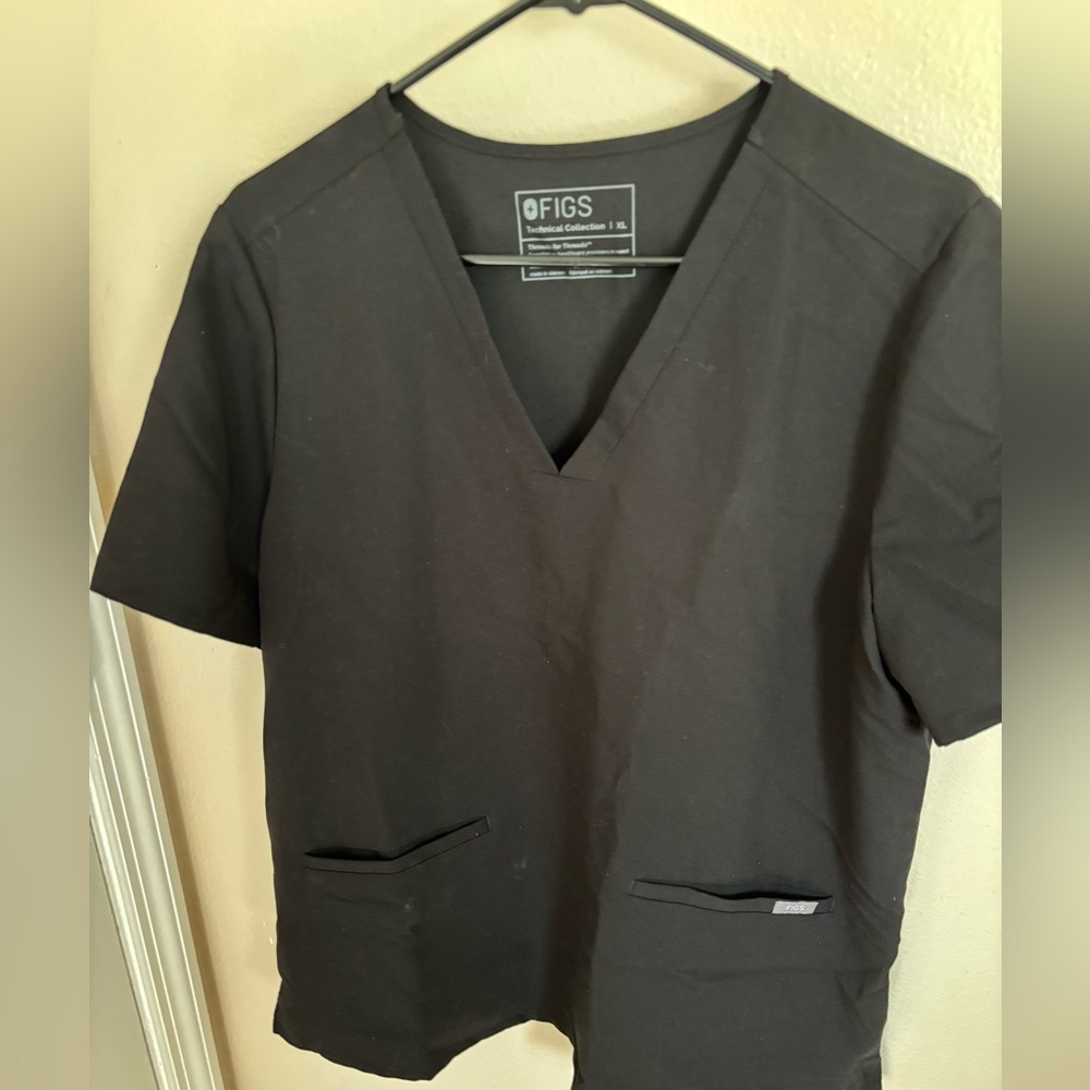 2 Black XL Figs Scrub Tops
